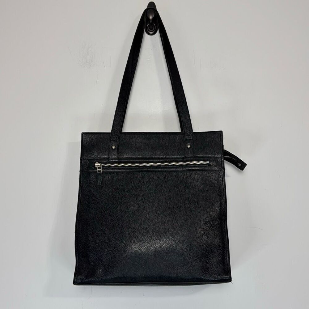 J. Crew Black Pebbled Leather Zip Pocket Tote Bag